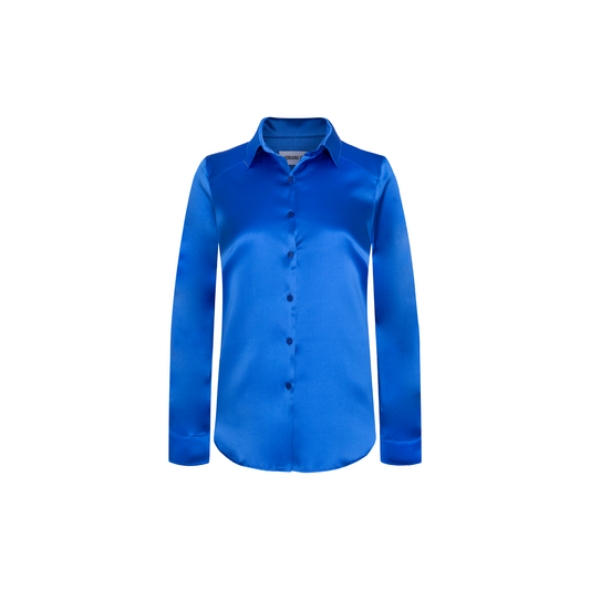 Julie Shirt High Blue Satin Silk Strech