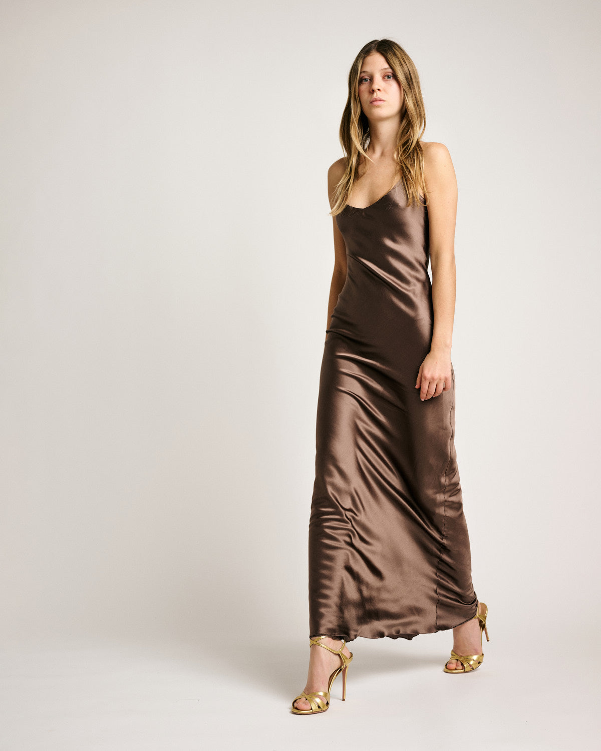 Susan Dress Solid Chocolate Silk Satin Strech - Adriana Iglesias Susan Dress Solid Chocolate Silk Satin Strech - Adriana Iglesias