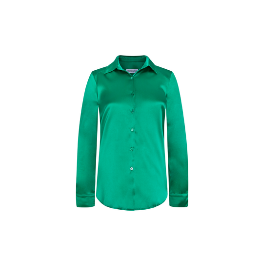 Julie Shirt High Green Satin Silk Strech