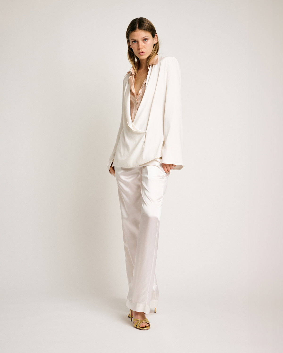 Emery Pants Solid White Silk Satin