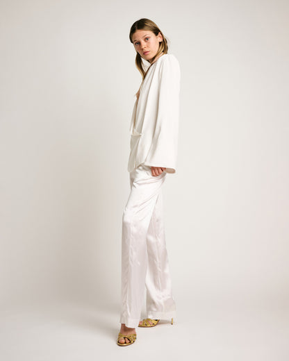 Emery Pants Solid White Silk Satin