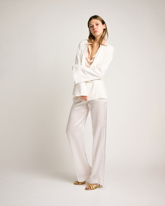 Emery Pants Solid White Silk Satin