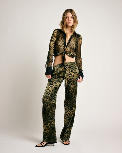 Emery Pants Leopard Silk Satin Strech