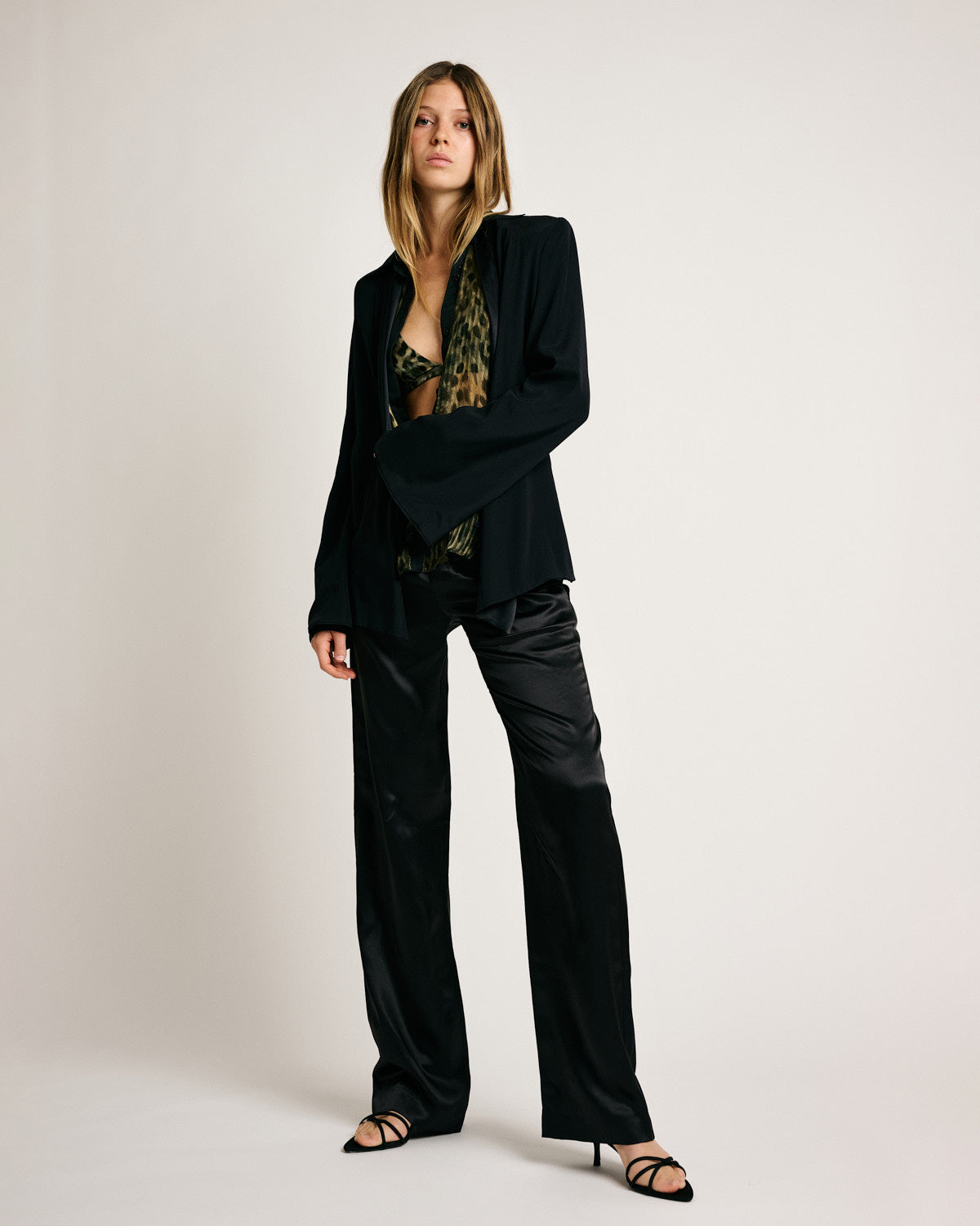 Emery Pants Solid Black Silk Satin