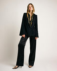 Hanna Blazer Solid Black Silk Satin Strech
