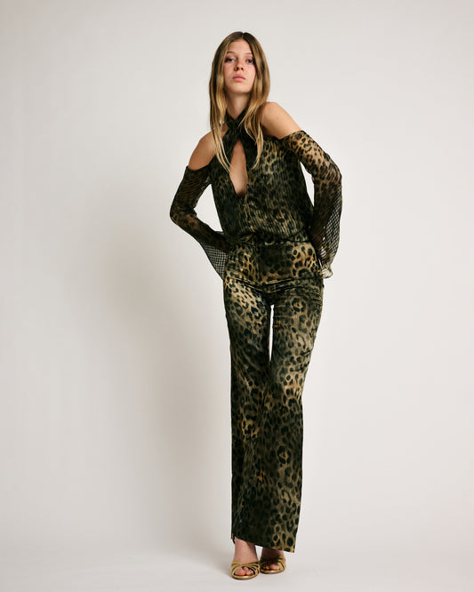 Edith Pants Leopard Silk Satin