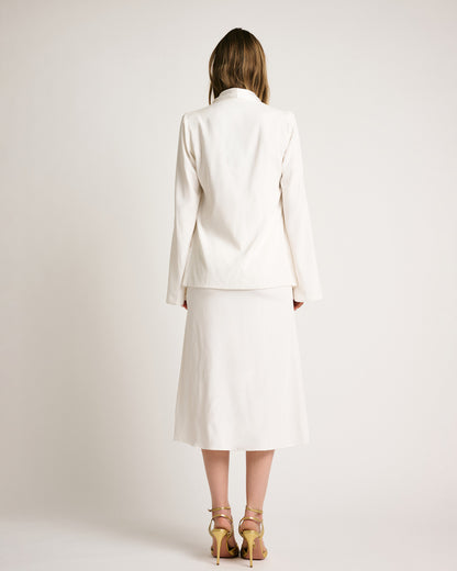 Hanna Blazer Solid White Silk Satin Strech