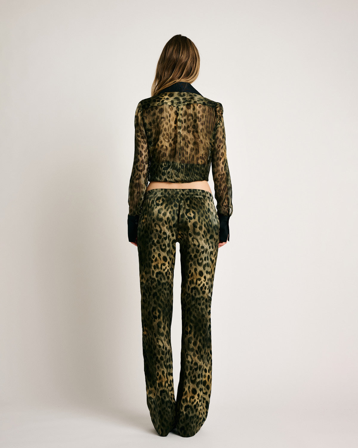Emery Pants Leopard Silk Satin Strech