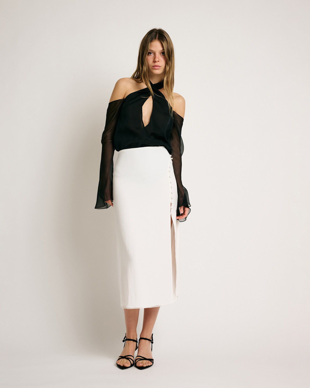 Belle Skirt Solid White Silk Satin Strech