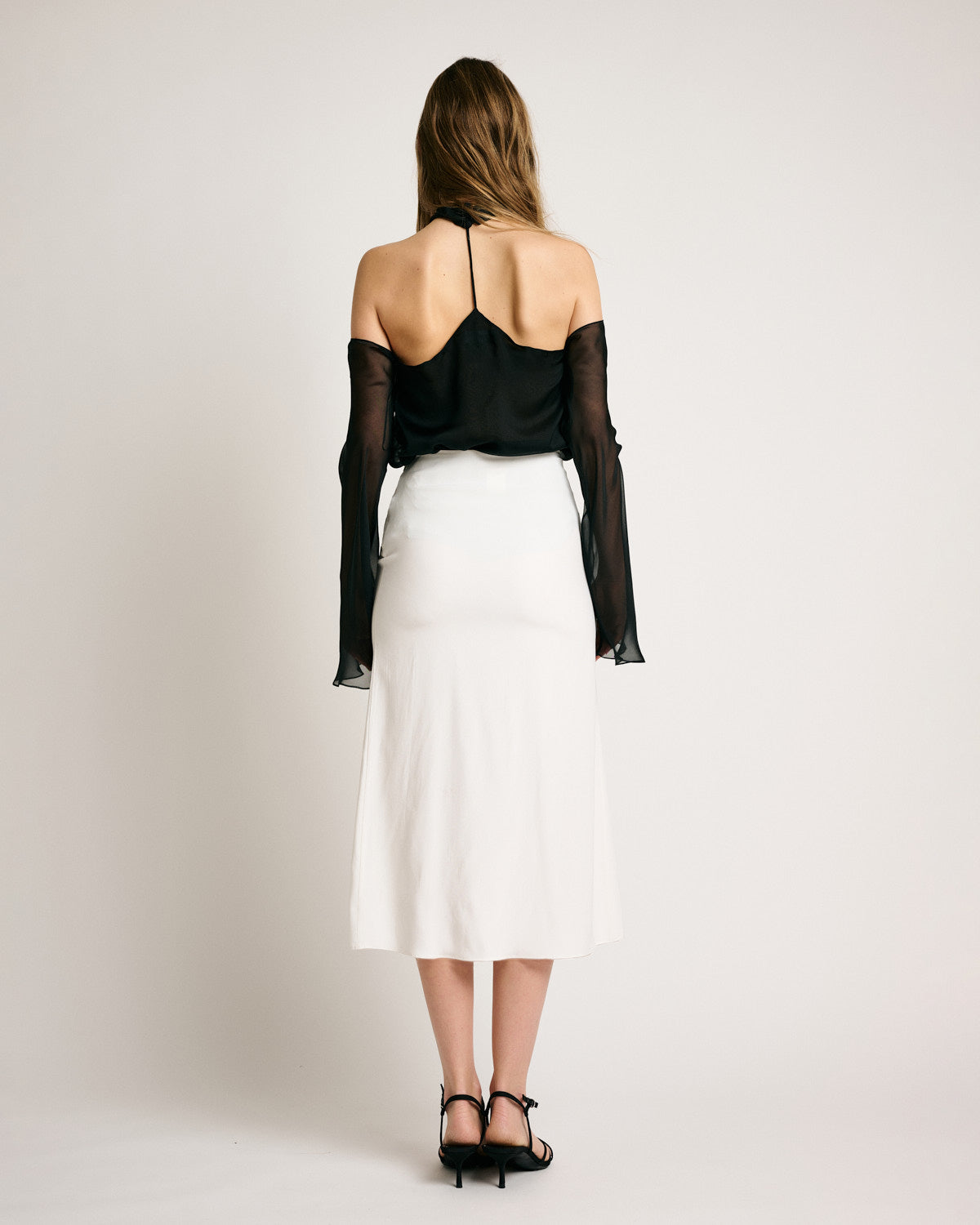 Belle Skirt Solid White Silk Satin Strech
