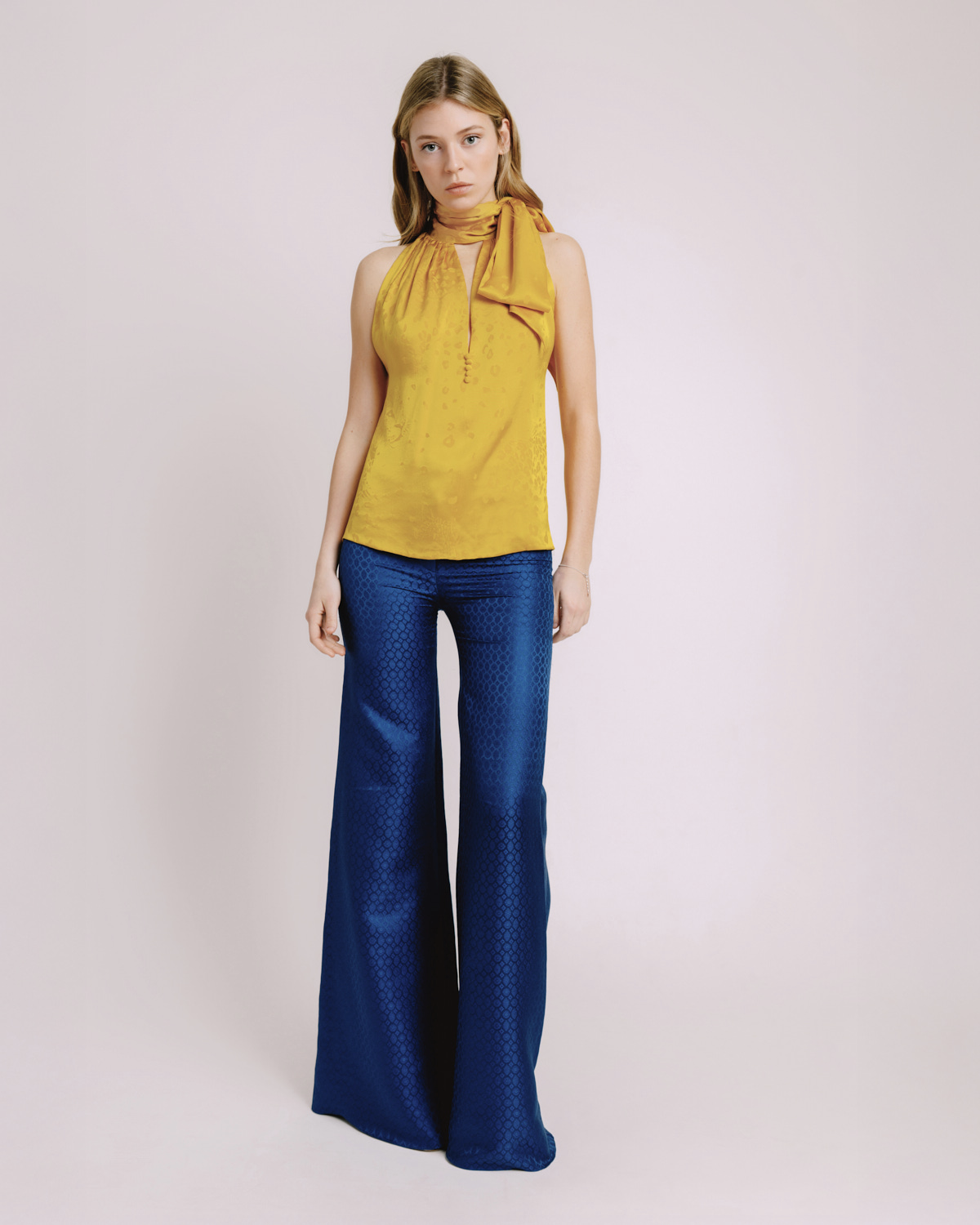 Serena Yellow Jacquard Halter Top