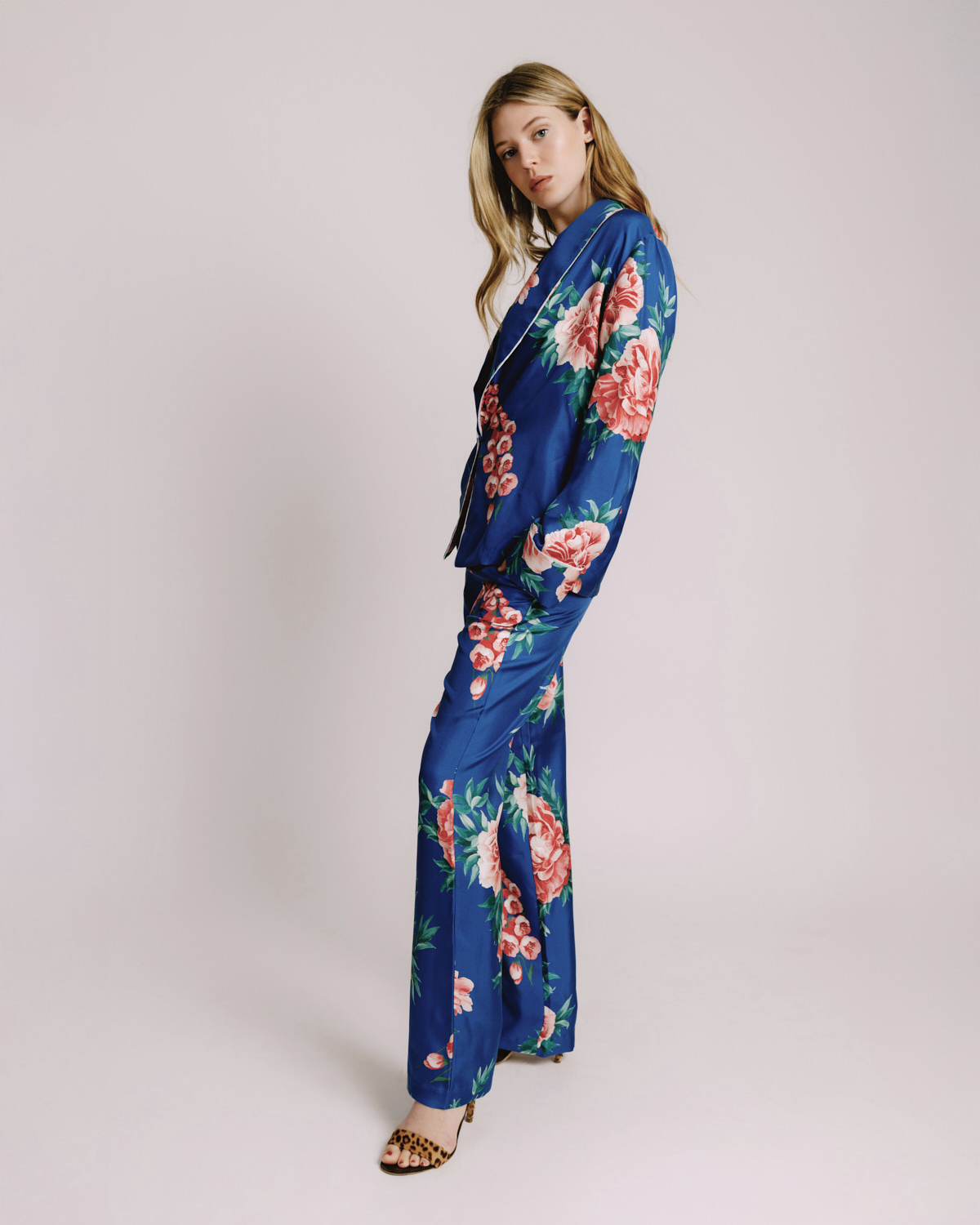 Emery Electric Blue & Coral Floral Silk Pants