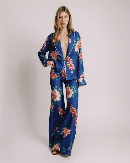 Patty Pants – Electric Blue & Coral Floral Silk Pants