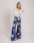 Patty Pants – Electric Blue & Coral Floral Silk Pants