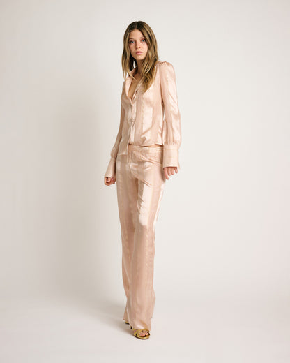 Sandy Pants Striped Silk Chiffon Gold Champagne