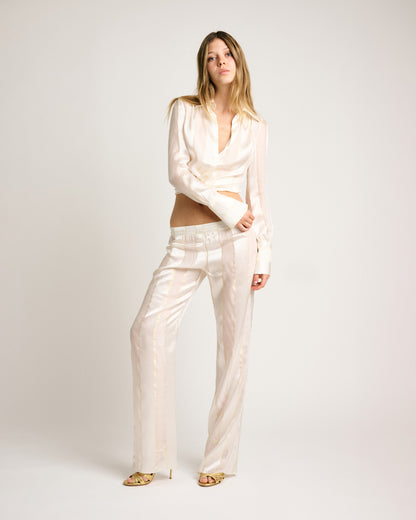Sandy Pants Striped Silk Chiffon Gold Off White